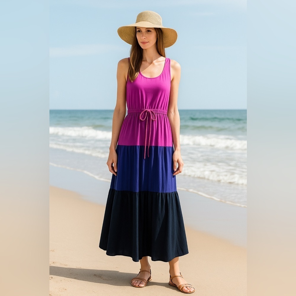 Twelfth Street By Cynthia 100% Silk Vincent Color block Maxi Dress Small Boho